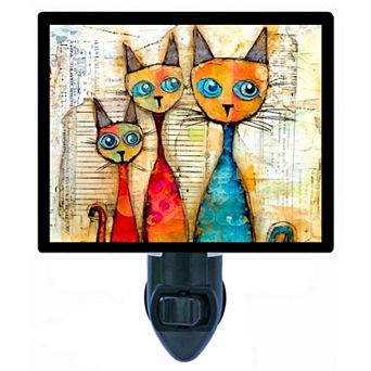Quirky Cats Night Light Colorful Feline Art Home Decor Lamp + Free Insert