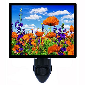 Poppies In Meadow. Flower Decorative Photo Night Light.