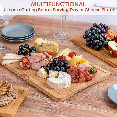Wood Cutting Board for Kitchen - Wooden Serving Tray - Wooden Chopping Board with Groove and Handles