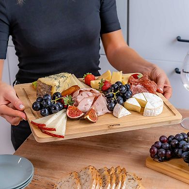 Wood Cutting Board for Kitchen - Wooden Serving Tray - Wooden Chopping Board with Groove and Handles