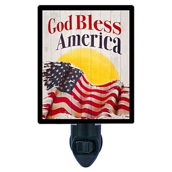 God Bless America Night Light Patriotic Flag Design, Rustic Americana Style + Free Insert