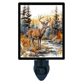 Creek Side Buck Deer Night Light Woodland Nature Scene with Free Switchable Insert