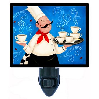 Master of Mocha Night Light Whimsical Chef Serving Steaming Coffee Cups + Free Insert