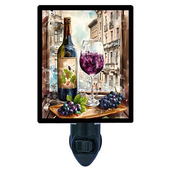 Wine and Grapes Night Light Elegant Bottle, Glass, and Vineyard Fruit Design + Free Insert