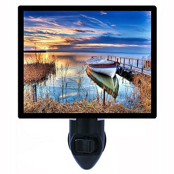Restful Calm. Lake Boat Decorative Photo Night Light.