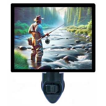 Fly Fishing Night Light Scenic River Fisherman Outdoor Cabin Lodge Décor + Free Insert