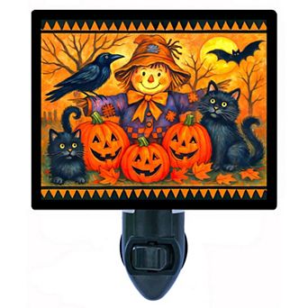 Autumn Scarecrow Night Light Pumpkins, Black Cats, and Harvest Scene + Free Insert