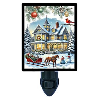 Merry Moments Night Light Christmas House Sleigh Holiday Decor + Free Insert