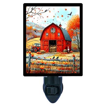 Autumn Harvest Barn Red Barn Night Light Fall Farmhouse Décor Plug In with Free Insert