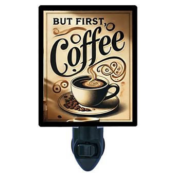 But First Coffee Coffee Cup Night Light Kitchen Café Décor Plug In with Free Switchable Insert