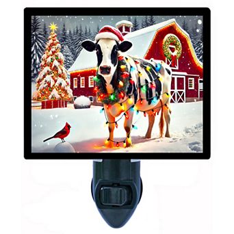 Barnyard Glow Christmas Cow Night Light Holiday Farm Décor Plug In with Free Insert