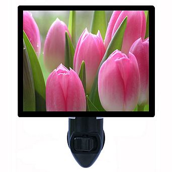 Pink Tulips. Flower Decorative Photo Night Light.
