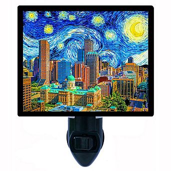 Indianapolis Starry Night. Van Gogh Decorative Photo Night Light.
