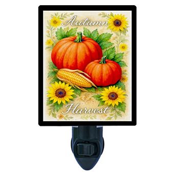 Autumn Harvest Pumpkin and Sunflower Night Light Fall Home Décor Plug In with Free Insert