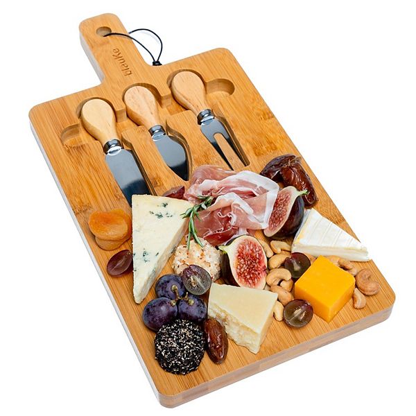 Bamboo Cheese Board and Knife Set 12x8 inch Charcuterie Board with