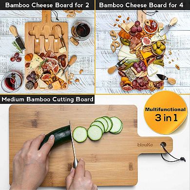 Wooden Cheese Board and Knife Set - 12x8in Charcuterie Board, Wood Serving Tray, Small Cutting Board