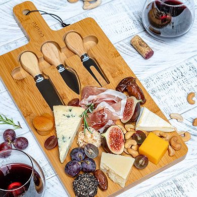 Wooden Cheese Board and Knife Set - 12x8in Charcuterie Board, Wood Serving Tray, Small Cutting Board