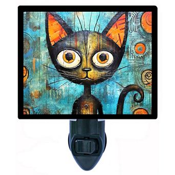 Orange Eyes Night Light Whimsical Black Cat with Big Bright Eyes + Free Insert