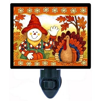 Harvest Friends Night Light Scarecrow Turkey Thanksgiving Seasonal Decor Lamp + Free Insert