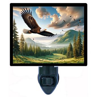 Eagle in Summer Night Light Bald Eagle Over Mountain Forest Scene Plug In with Free Insert