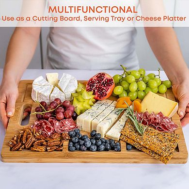 XL Wooden Cutting Board - Wood Cutting Board - Wood Serving Tray with Juice Groove and Compartments
