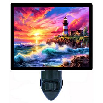Lighthouse and Nature Night Light Coastal Ocean Sunset Beach Decor Lamp + Free Insert