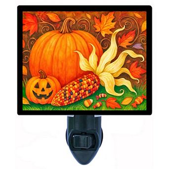 Twisted Husk Night Light Pumpkin, Indian Corn & Autumn Leaves Fall Décor + Free Insert