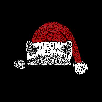 Christmas Peeking Cat - Boy's Word Art T-Shirt