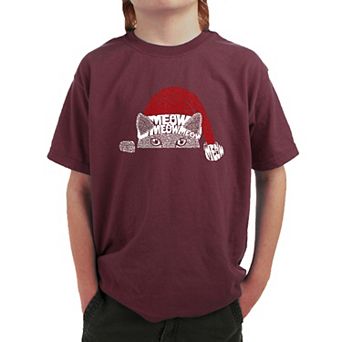 Christmas Peeking Cat - Boy's Word Art T-Shirt