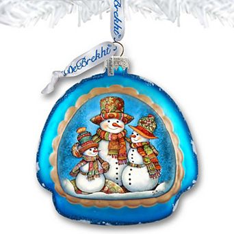 Snowman Family Rainbow Glass Christmas Ornament by G. Debrekht - Christmas Santa Snowman Decor - 756-020