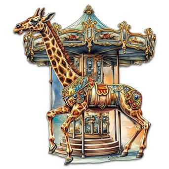 Carousel Giraffe Holiday 24-Inch Handcrafted Wooden Door Decor by G. Debrekht - Christmas Decor
