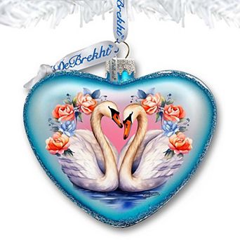 Swan Love Heart Glass Christmas Ornament by G. Debrekht - Christmas Decor - 753-012