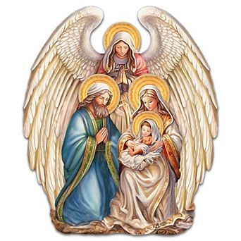 Nativity with Angel Holiday 24-Inch Handcrafted Wooden Door Decor by G. Debrekht - Christmas Decor
