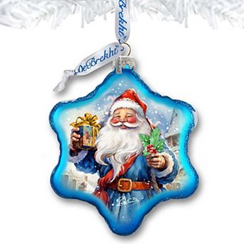 Gift for Santa Snowflake Glass Christmas Ornament by G. Debrekht - Christmas Santa Snowman Decor - 754-044