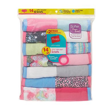 Girls 4-14 Hanes® 12-pack + 2 Bonus Pairs Cotton Brief Panties