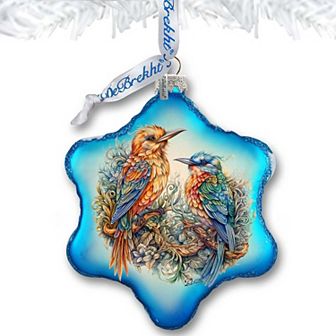 Colorful Birds Snowflake Glass Ornament by G. Debrekht - Wildlife Holiday Decor - 754-042