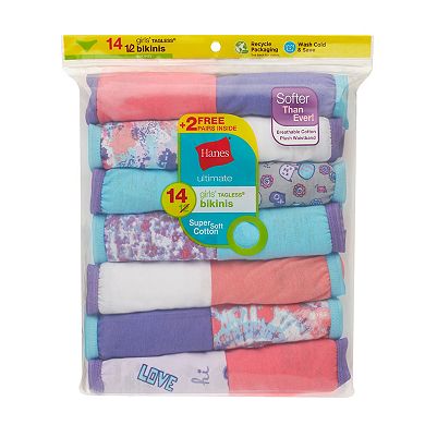 Hanes Ultimate 12+2 Bonus Pack Girls' Tagless Cotton Bikini Underwear