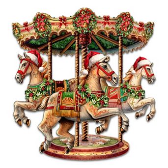Christmas Carousel Holiday 24-Inch Handcrafted Wooden Door Decor by G. Debrekht - Holiday Decor
