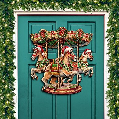 Christmas Carousel Holiday Door Decor  by G. Debrekht - Christmas Decor