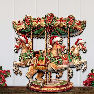 Christmas Carousel Holiday 24-Inch Handcrafted Wooden Door Decor by G. Debrekht - Holiday Decor