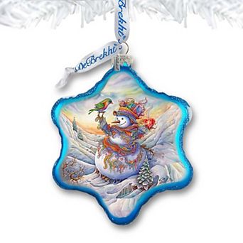 Festive Frosty Friend Snowflake Glass Christmas Ornament by G. Debrekht - Christmas Santa Snowman Decor - 754-045
