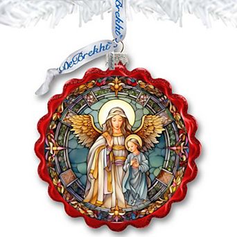 Guardian Angel Wreath Glass Ornament by G. Debrekht - Nativity Holiday Decor - 759-053
