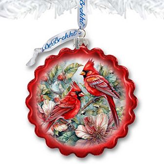 Cardinals Wreath Glass Ornament by G. Debrekht - Wildlife Holiday Decor - 759-052