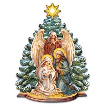 Holy Family Nativity 24-Inch Handcrafted Wooden Door Decor by G. DeBrekht - Christmas Decor