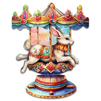 Carousel Bunny Holiday 24-Inch Handcrafted Wooden Door Decor by G. DeBrekht - Christmas Decor