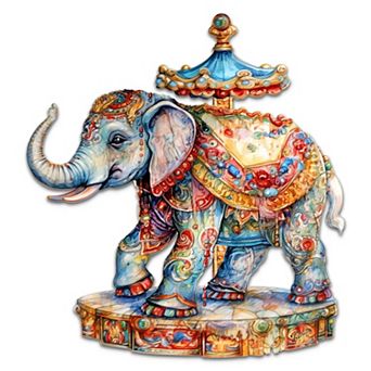 Carousel Elephant Holiday 24-Inch Handcrafted Wooden Door Decor by G. Debrekht - Christmas Decor