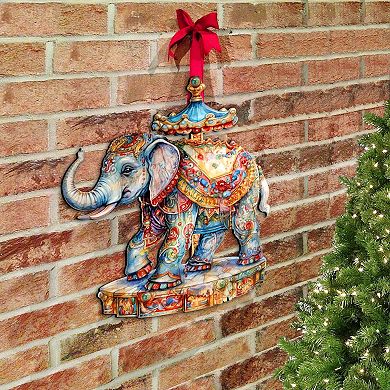 Carousel Elephant Holiday 24-Inch Handcrafted Wooden Door Decor by G. Debrekht - Christmas Decor