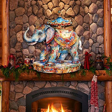 Carousel Elephant Holiday 24-Inch Handcrafted Wooden Door Decor by G. Debrekht - Christmas Decor