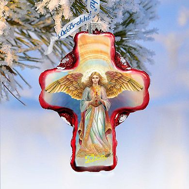 Angel Descending from Heaven Cross Glass Ornament by G. Debrekht - Nativity Holiday Decor - 758-025