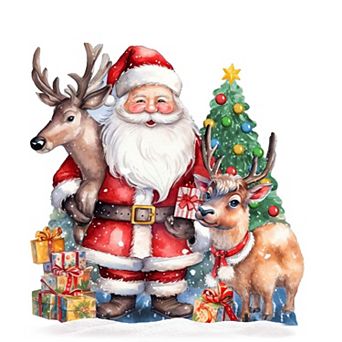 32-Inch Santa with Reindeers Outdoor Handcrafted Wooden Decor by G. DeBrekht - Christmas Décor